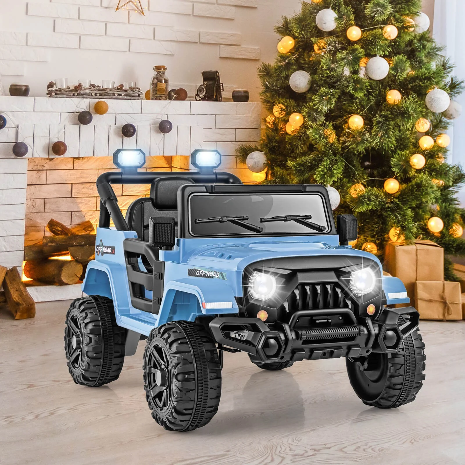12V Kids Ride-On Truck Car with Remote Control, Threaded Wheels, 3 Speeds, and LED Lights - Image 3