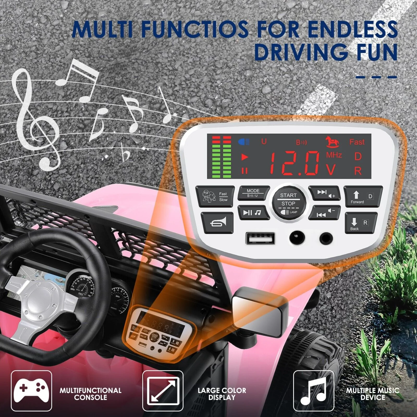 12V Kids Ride-on Truck with Remote Control and LED Lights - PINK* - Image 10