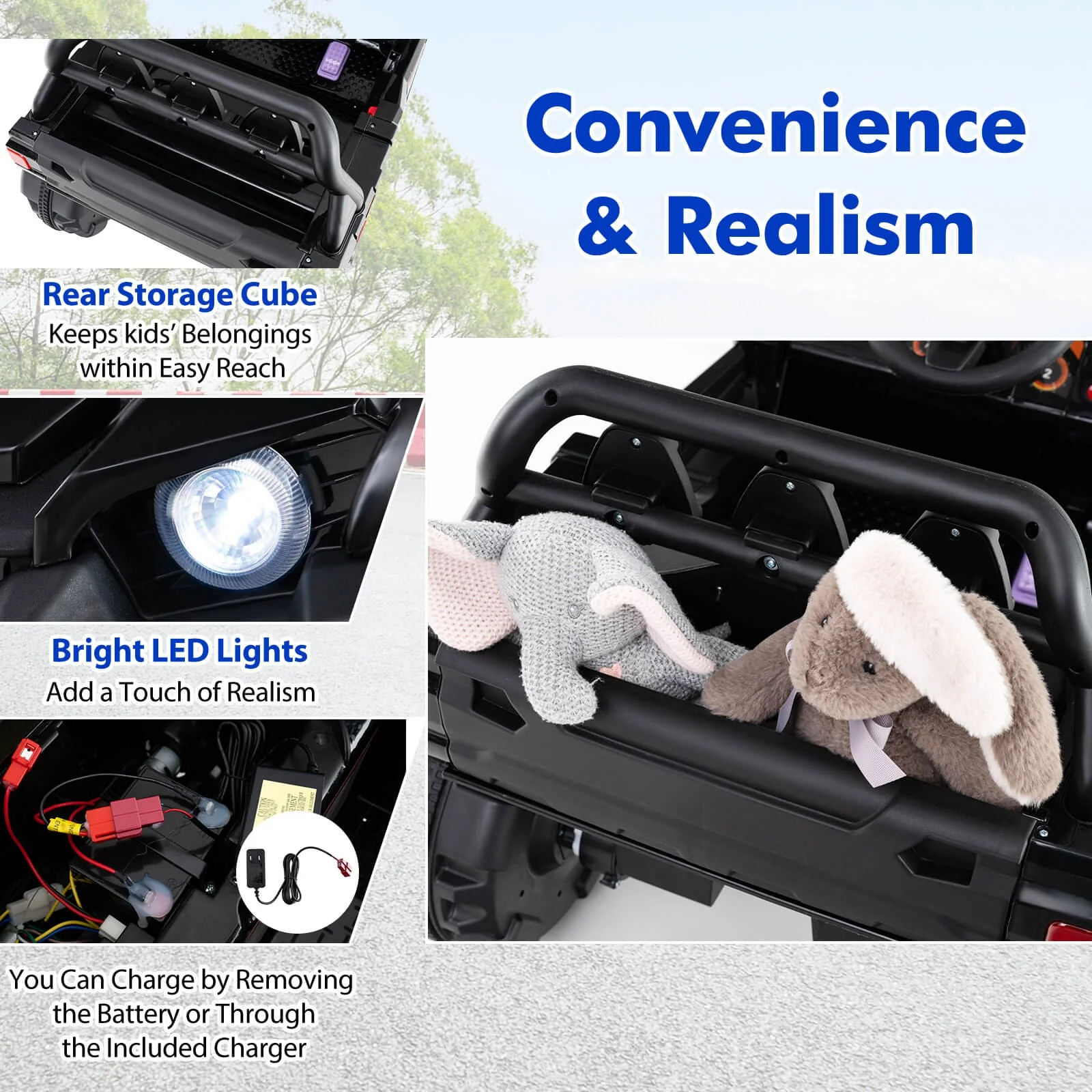 12V Kids Ride-On Truck with Remote Control, Slow Start, Safety Belt, and Rear Storage - Image 9