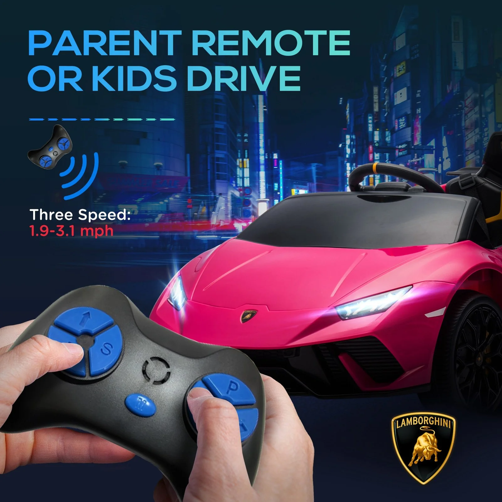 12V Licensed Lamborghini Huracan Electric Ride-On Car for Kids Ages 3-6 Pink - Image 7