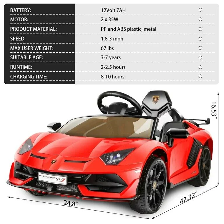 12V Lamborghini Kids Electric Ride On Car with Remote Control, MP3 Player & LED Lights - Image 25