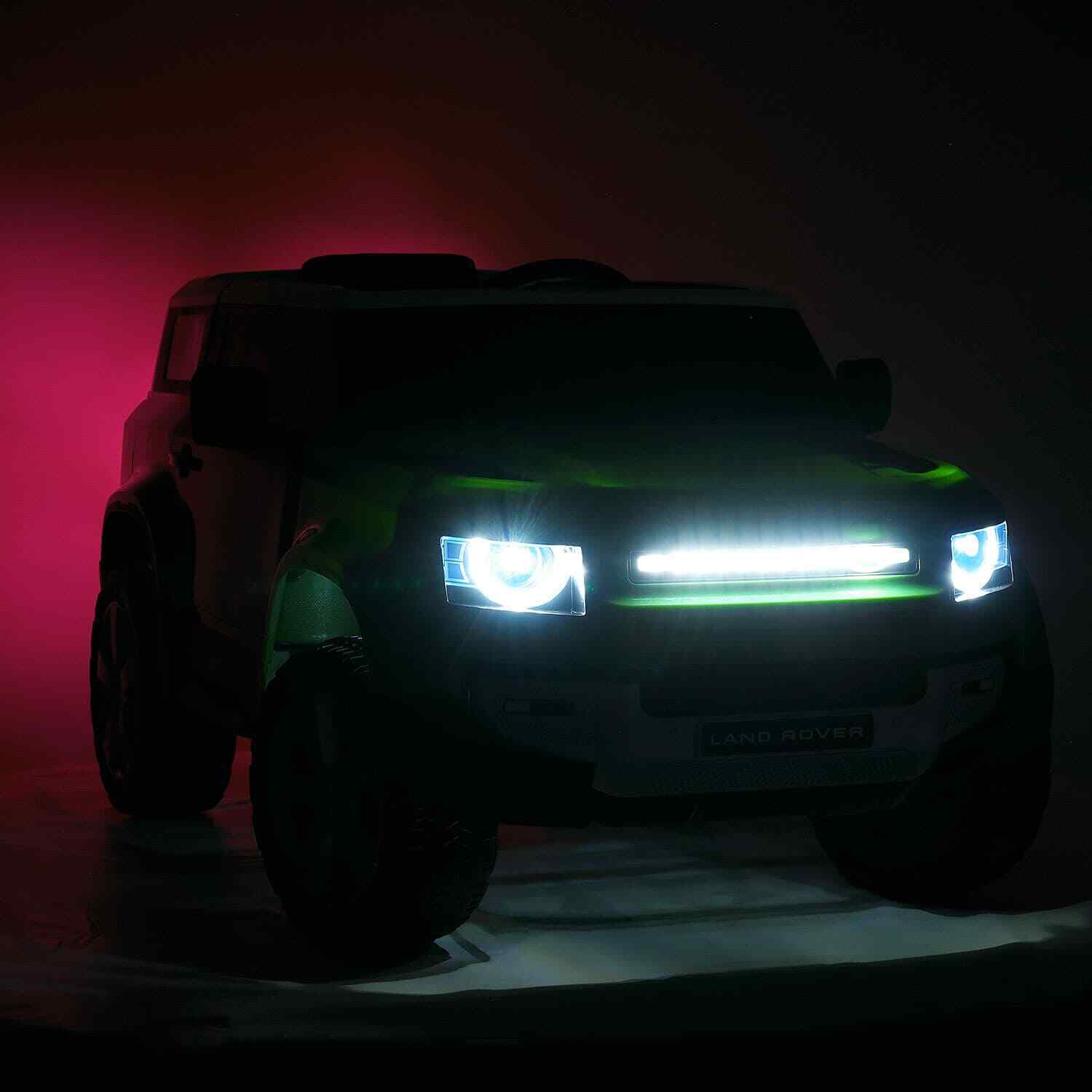 12V Land Rover Defender Kids Ride-On Car with LED Headlights, Leather Seat, MP3 Player, and Remote Control - Image 9