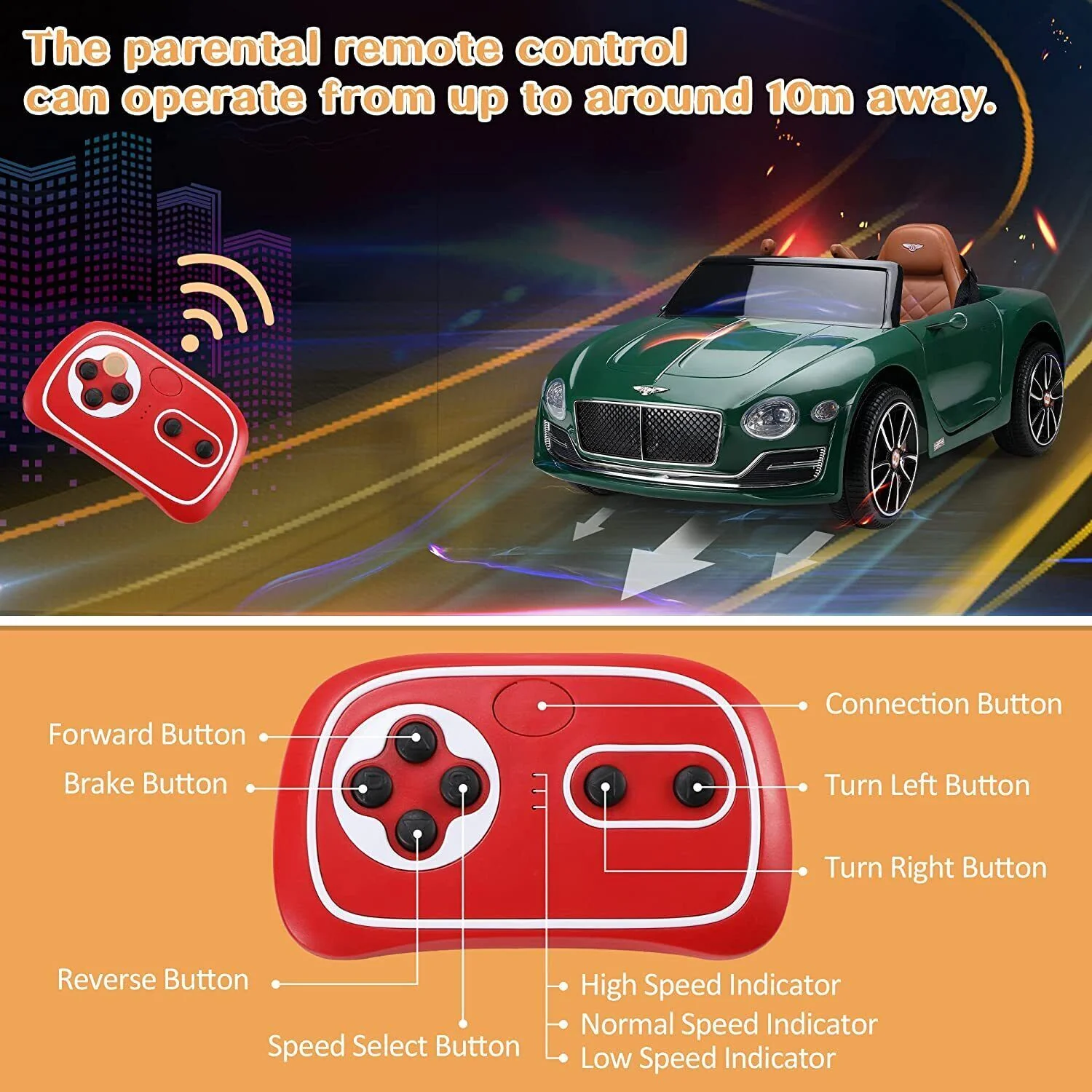 12V Licensed Bentley Style Kids Ride-On Electric Car with Remote Control Toy Gift - Image 4
