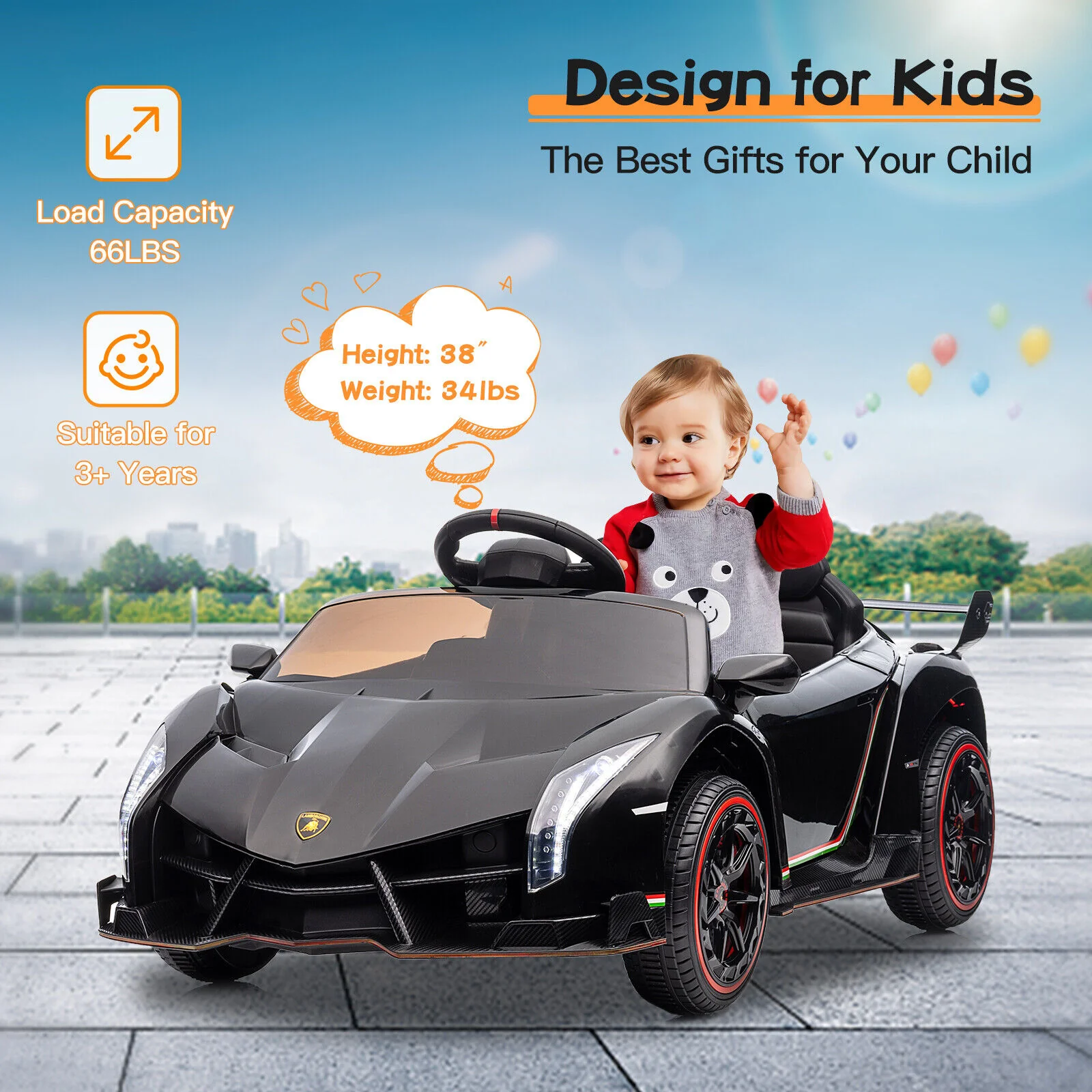 12V Licensed Lamborghini 2-Seater Ride On Car for Kids - Electric Vehicle Toy Gift - Image 5