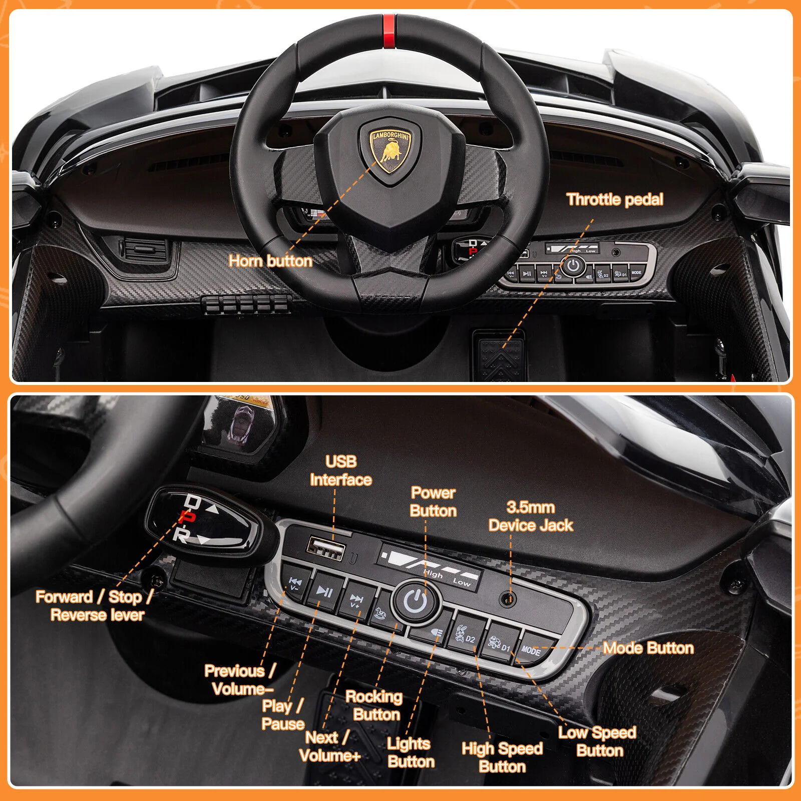 12V Licensed Lamborghini 2-Seater Ride On Car for Kids - Electric Vehicle Toy Gift - Image 7