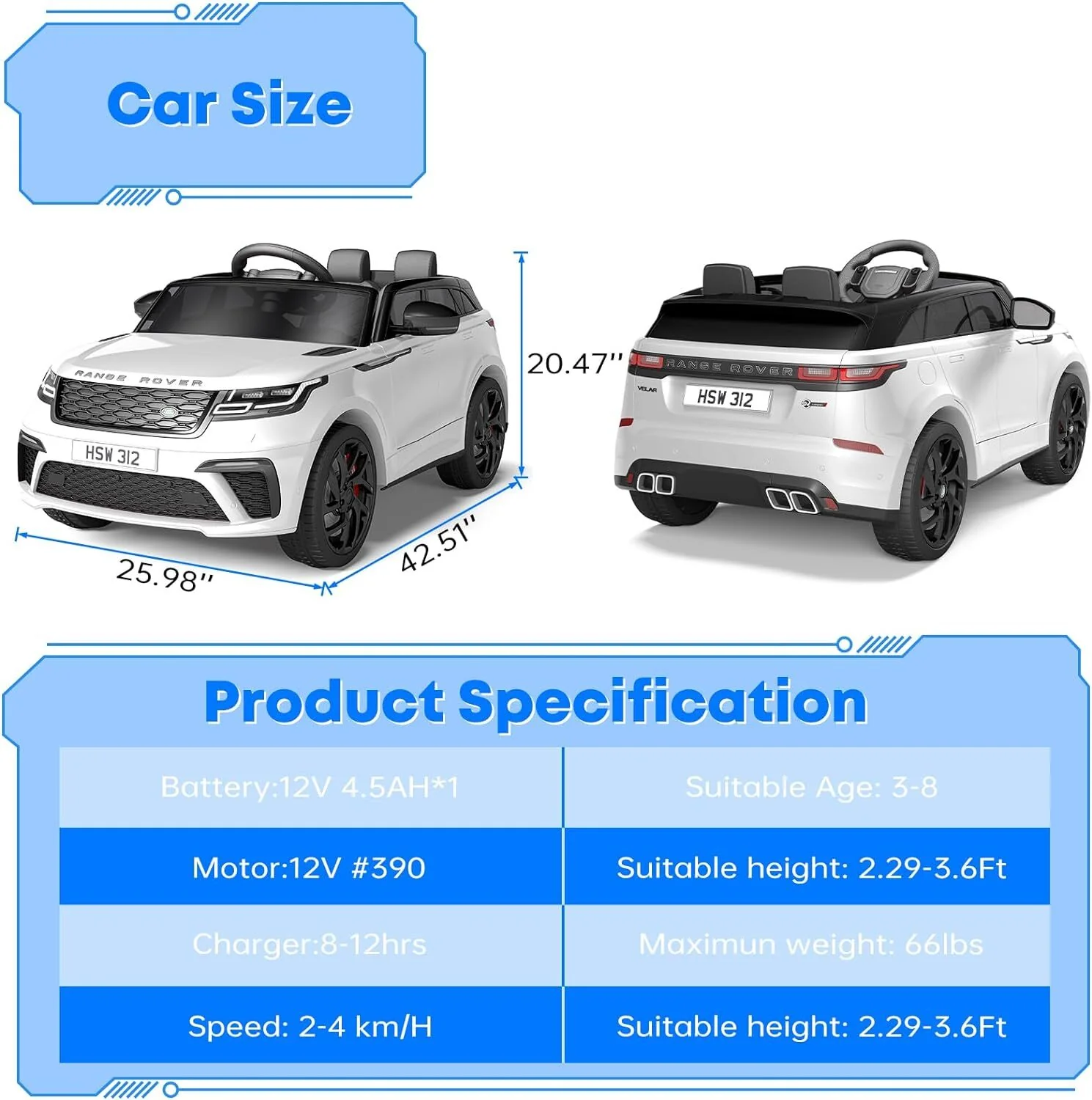 12V Licensed Land Rover Electric Ride-On Car for Kids with Parent Remote Control - Image 5