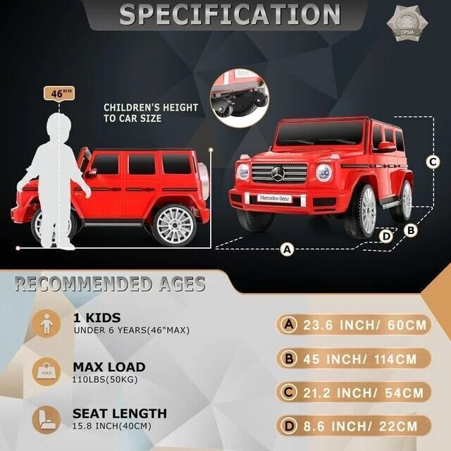 12V Licensed Mercedes-Benz G500 Electric Car Toy with Remote Control for Kids - Image 37