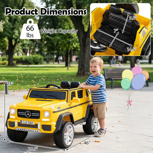 12V Official Mercedes-Benz Children's Ride-On Car with Remote Control - Yellow - Image 4
