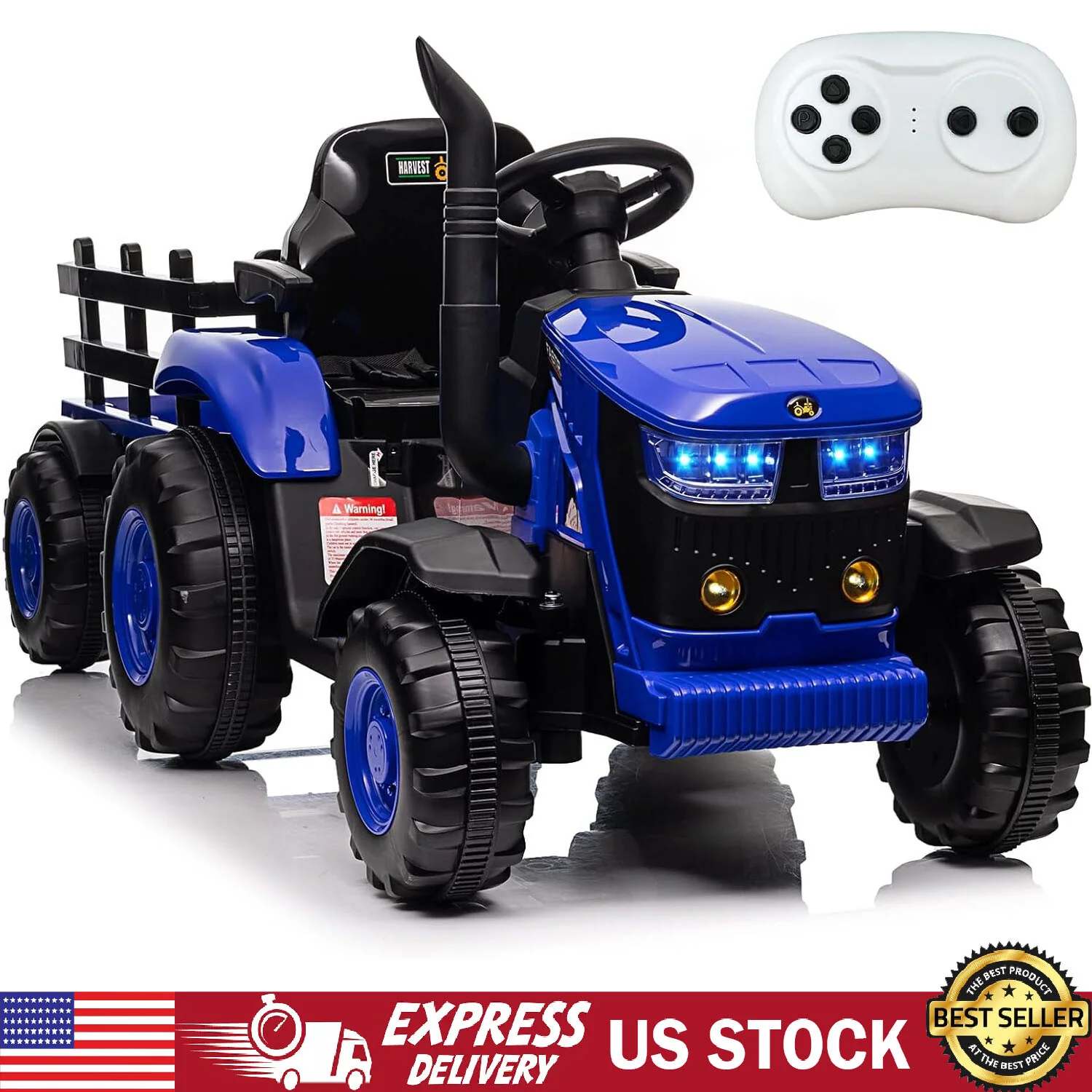 12V Electric Ride-On Tractor with Trailer for Kids LED Lights and Music - Image 5
