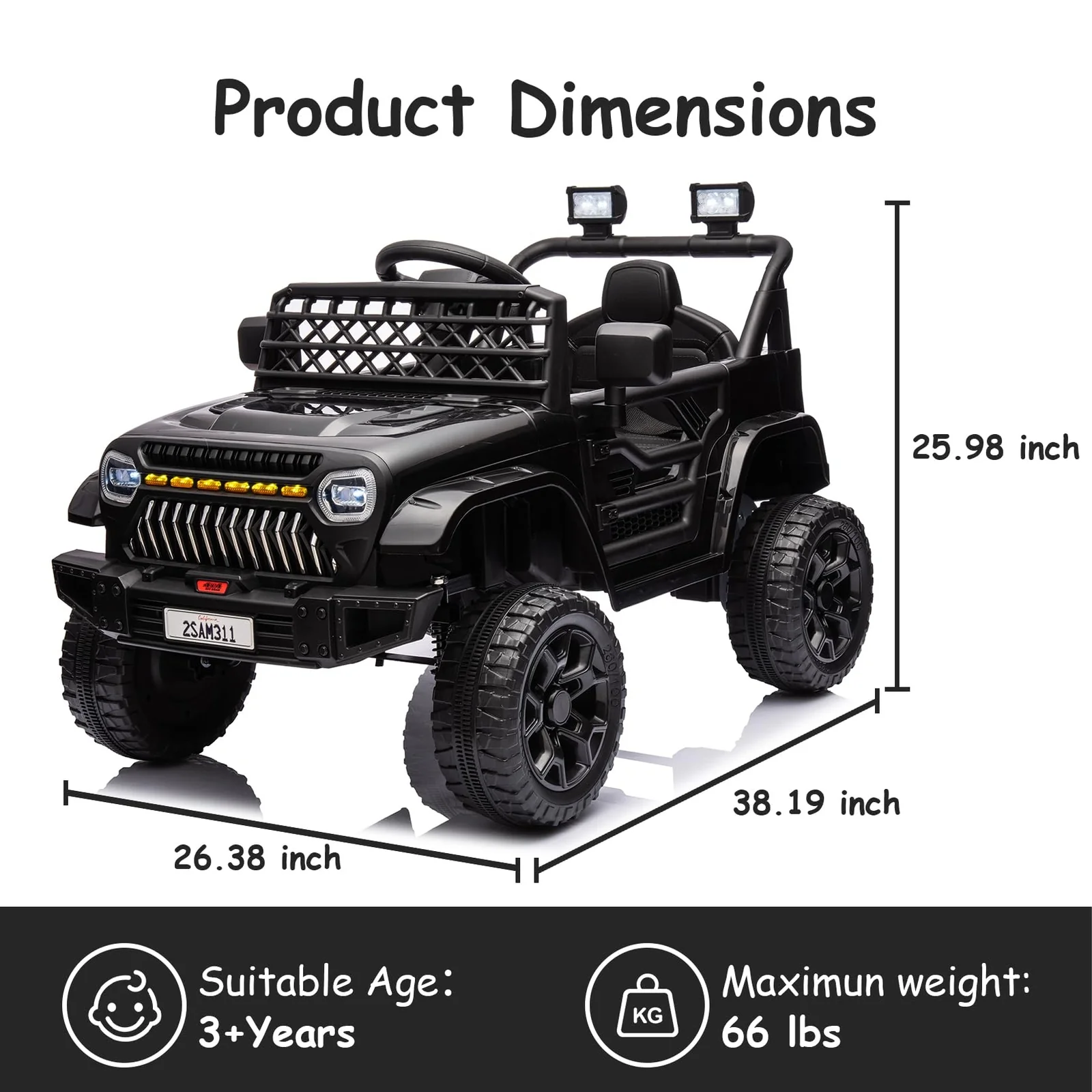 12V Kids Ride-On Truck Car with Remote Control, LED Lights, Music, and Power Wheels - Image 11