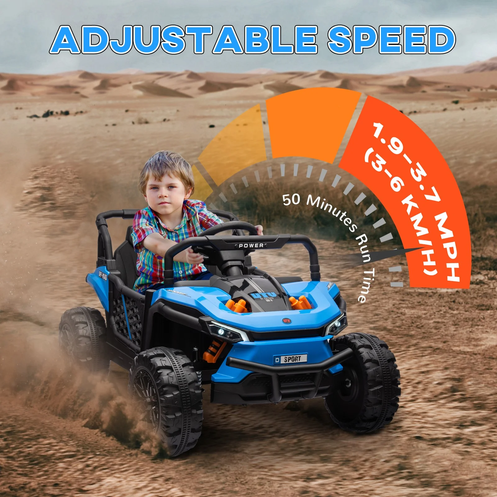 12V Ride-On UTV Truck Toy with 4-Wheel Suspension and Remote Control in Blue - Image 7