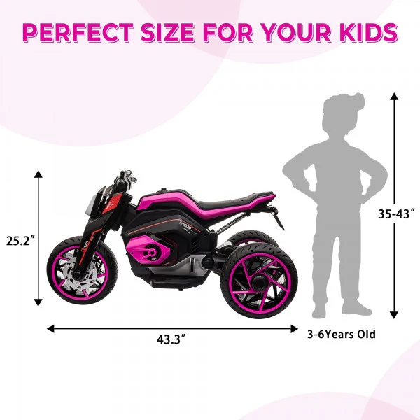 12V Three-Wheeled Battery-Powered Motorcycle with LED Lights and Horn for Kids Ages 3-8 - Image 13