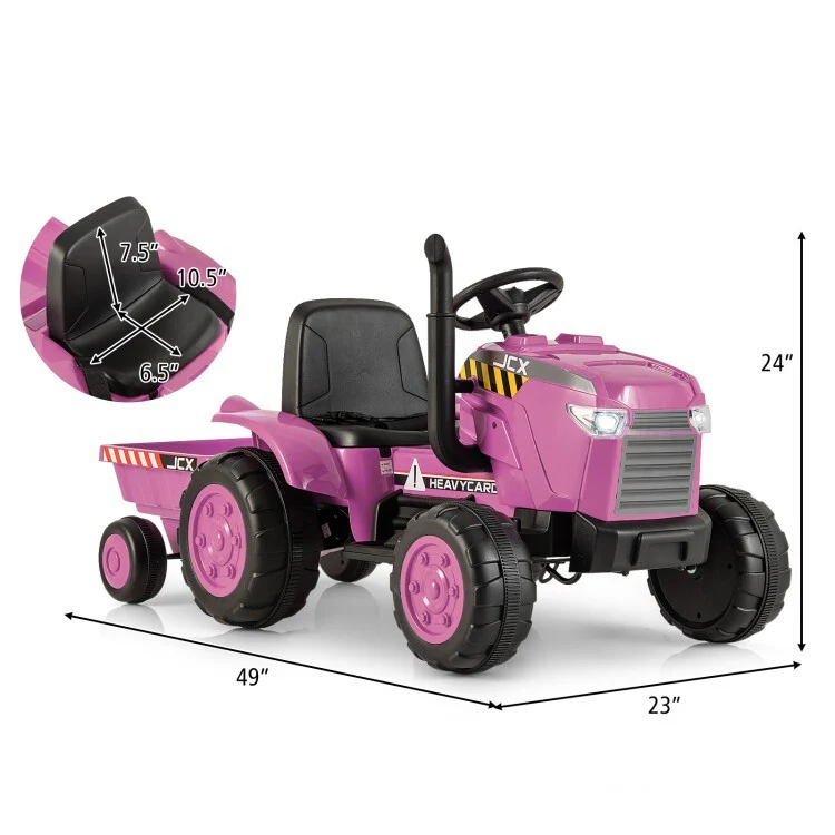 12V Toddler Ride-On Tractor Toy with Remote Control and Detachable Storage Trailer - Image 6