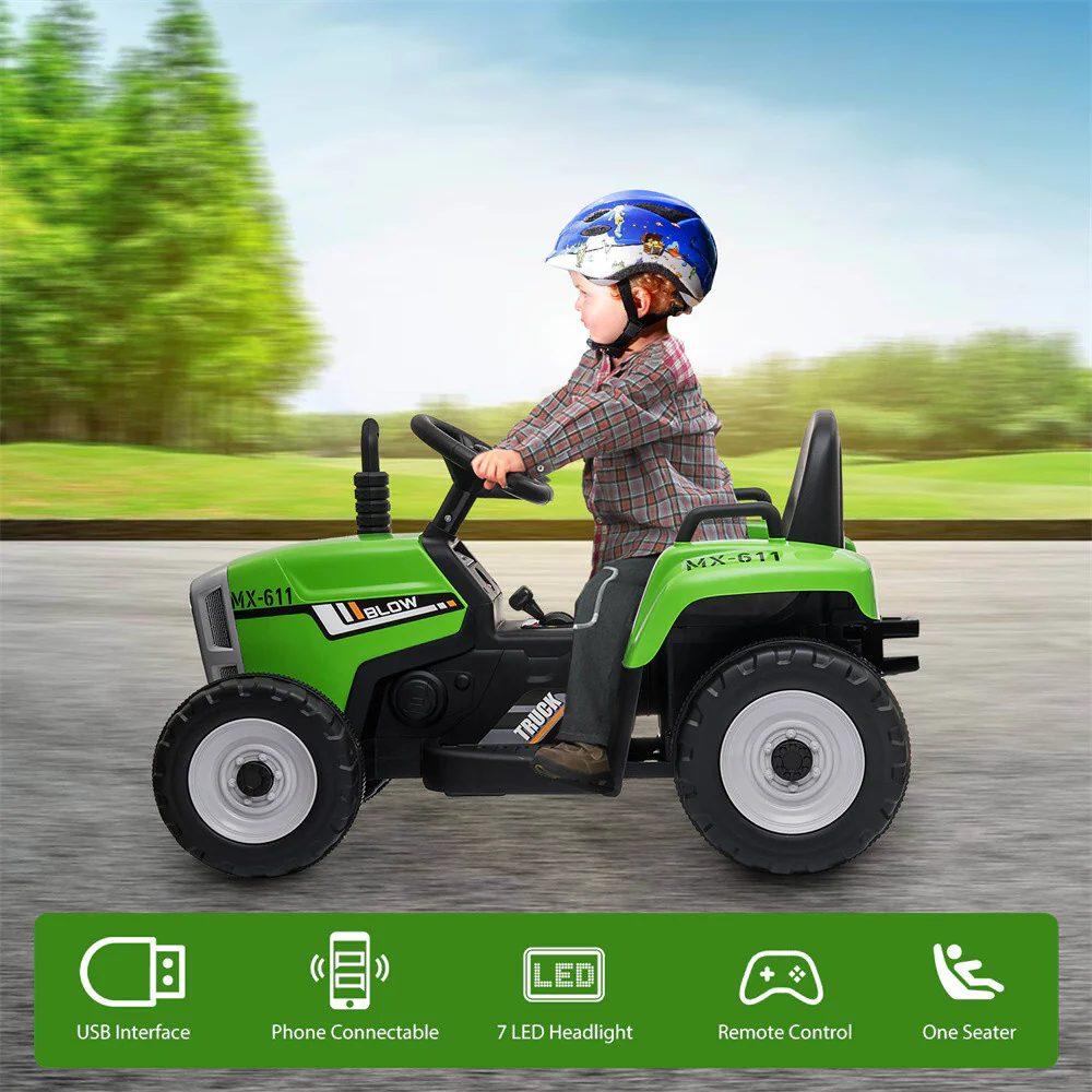 12V Electric Kids Ride On Tractor with Trailer and Remote Control, Battery Powered Toy Vehicle - Image 4