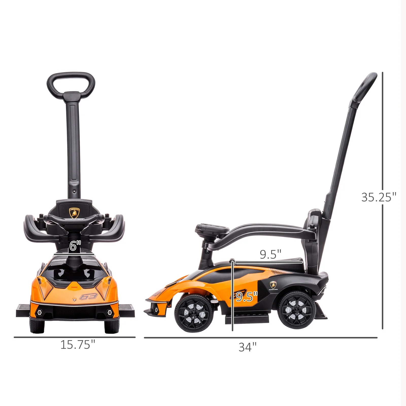 2-in-1 Ride-On Push Manual Toddler Sliding Car Orange Licensed Model SCV12 - Image 3