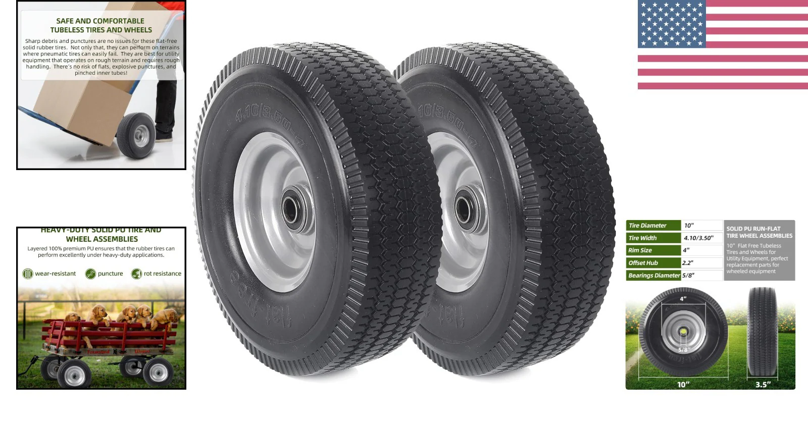 2-Pack 10-Inch Flat-Free Solid Wheels for Utility Equipment - Image 2