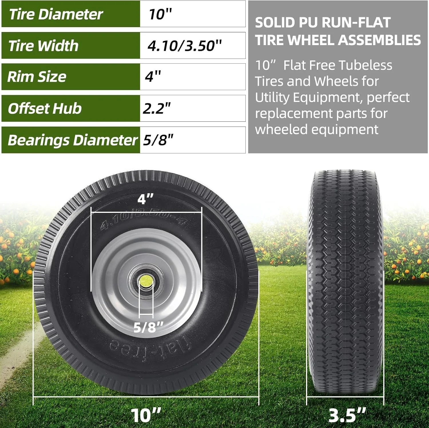 2-Pack 10-Inch Flat-Free Solid Wheels for Utility Equipment - Image 4