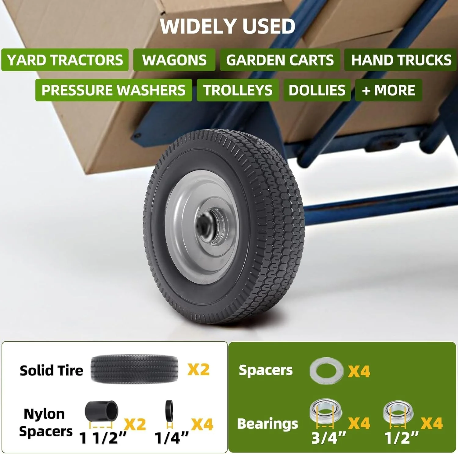 2-Pack 10-Inch Flat-Free Solid Wheels for Utility Equipment - Image 7
