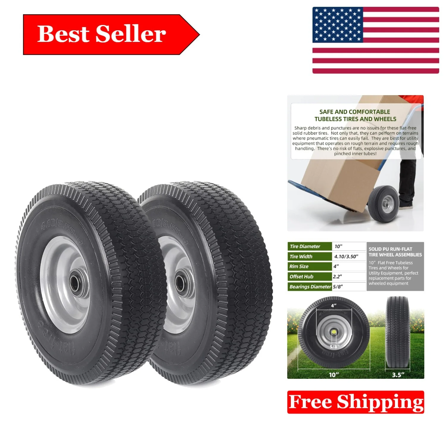 2-Pack 10-Inch Flat-Free Solid Wheels for Utility Equipment - Image 9
