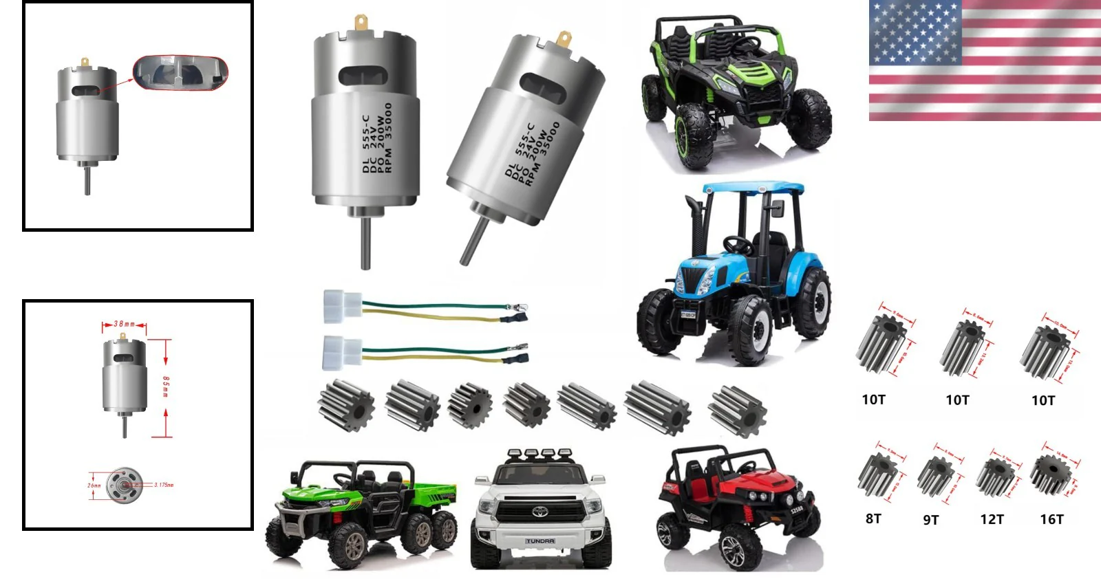 2-Pack 24V RS555 High-Speed 35000RPM Electric Motors for Ride-On Cars - Image 2