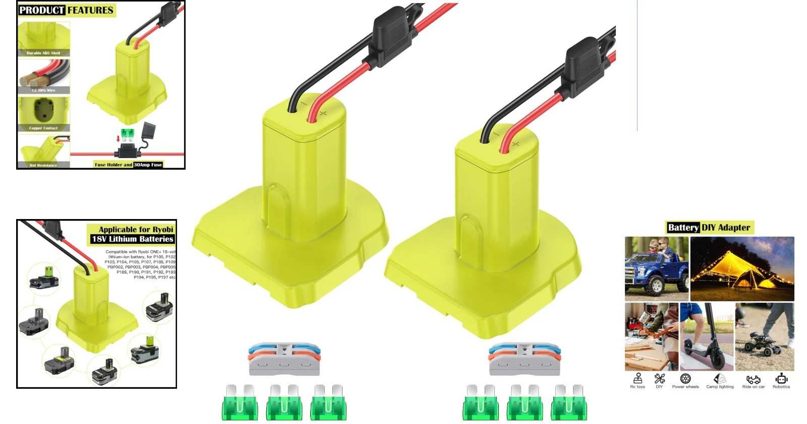 2-Pack 18V Battery Adapter with Fuses and Terminals for DIY Projects - Image 2