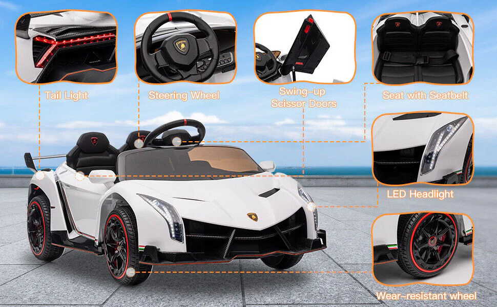 2-Seat Licensed Lamborghini Electric Ride-On Car for Kids with Remote Control and MP3 Compatibility - Image 11