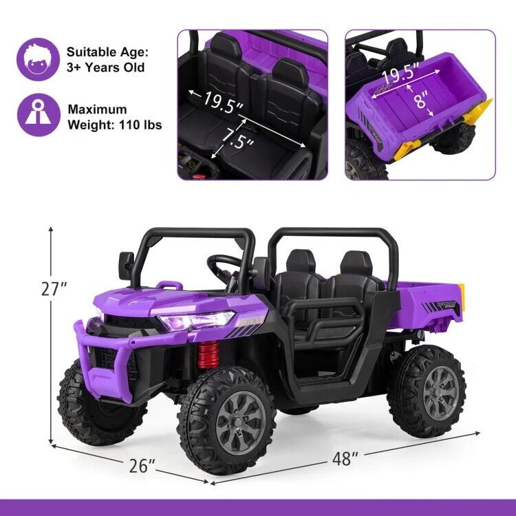 2-Seater Electric Dump Truck Ride-On for Kids with Remote Control - 12V - Image 6