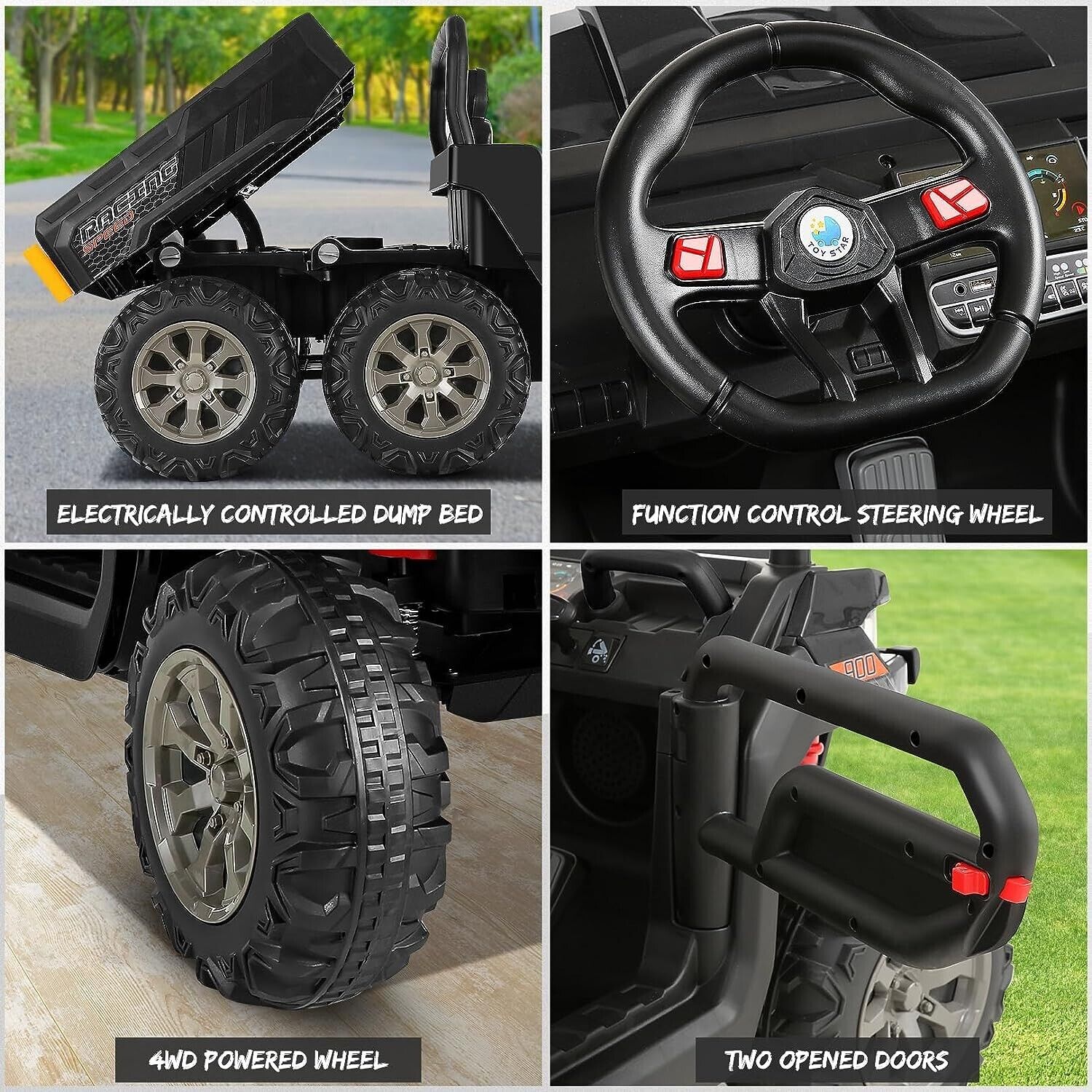 2-Seater Electric Dump Truck Toy with 24V Battery Power and 6 Wheels in Black - Image 8