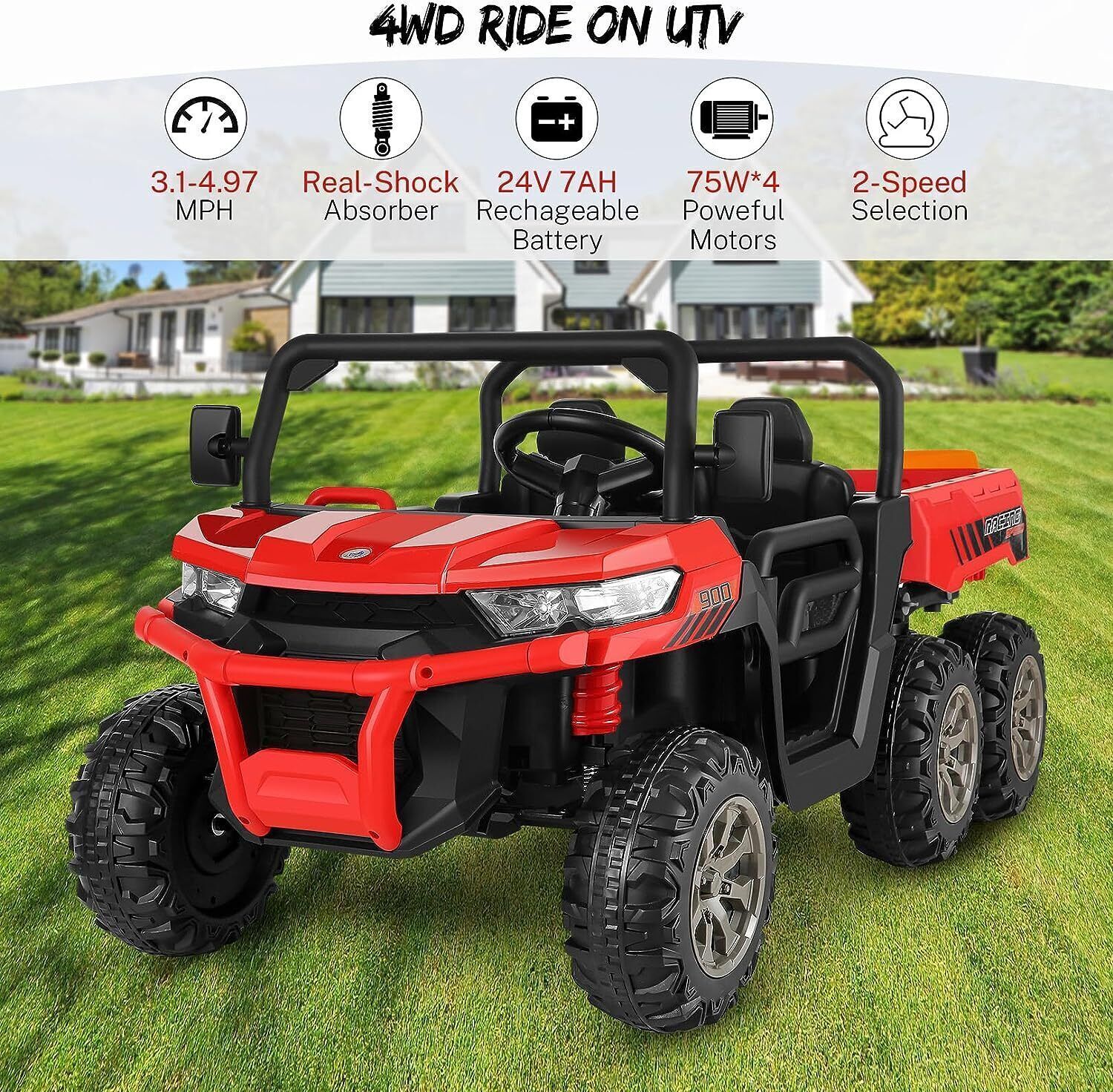 2-Seater Electric Ride-On Car with Dump Bed Truck and 6 Wheels - 24V Battery Powered Toy for Kids - Image 19