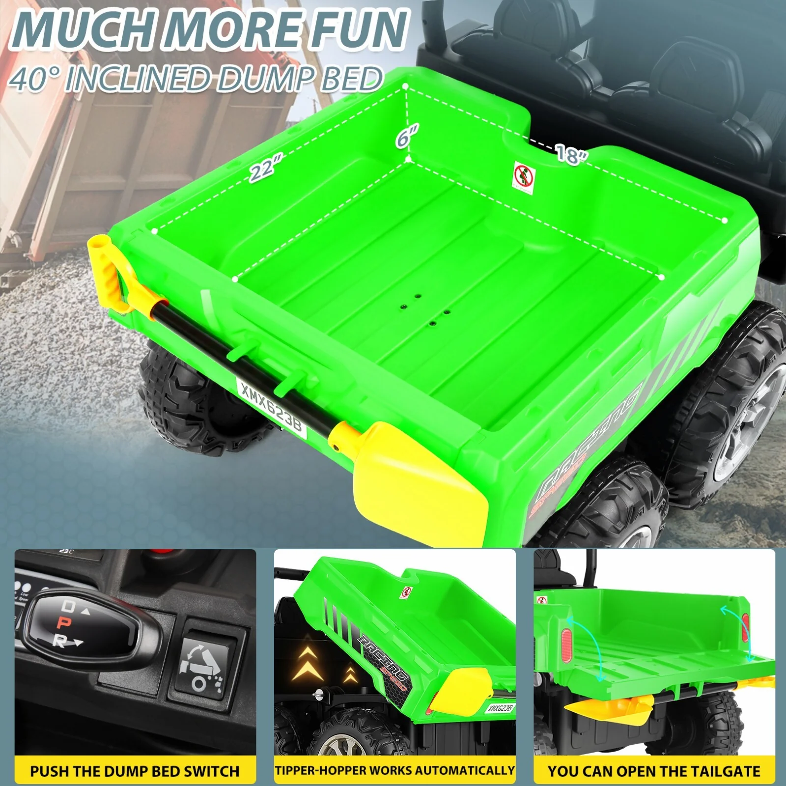 24V 4WD Electric 2-Seater Kids Ride-On Dump Truck Car with Remote Control 6-Wheeler - Image 12