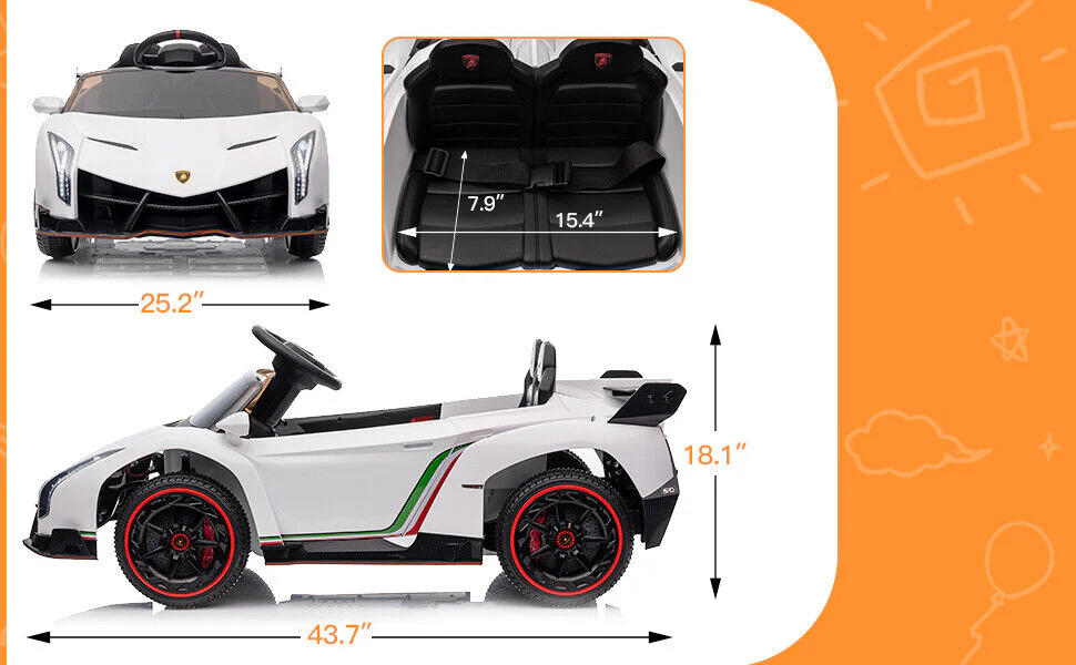 2 Seater Licensed Lamborghini Electric Ride On Car for Kids with Remote Control - 12V - Image 20