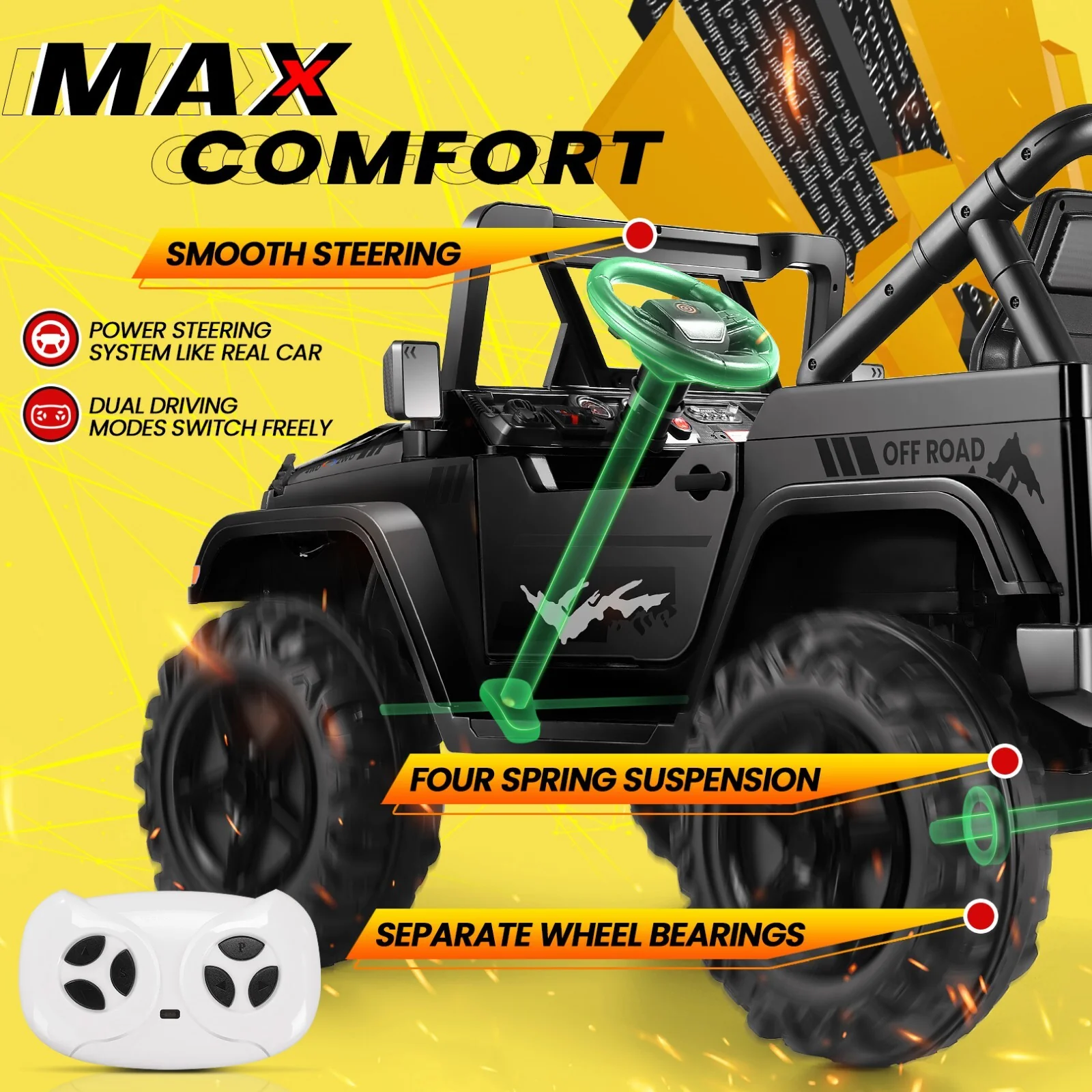 2-Seater 24V Battery-Powered Electric Ride-On Truck for Kids Toy Car - Image 12