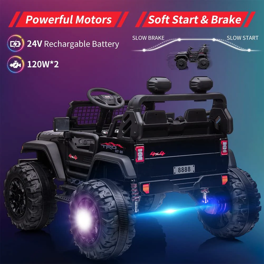 2-Seater Kids Ride-On Toy Car 24V Electric Vehicle with Remote Control, LED Lights, and Bluetooth - Image 12