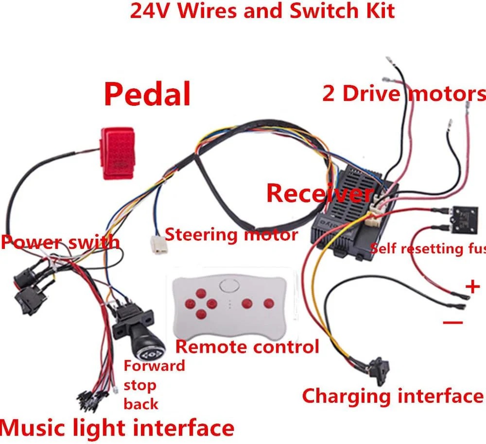 24 Volt Electric Kids Car DIY Modification Kit with Wires, Switch, and Remote Control - Image 2