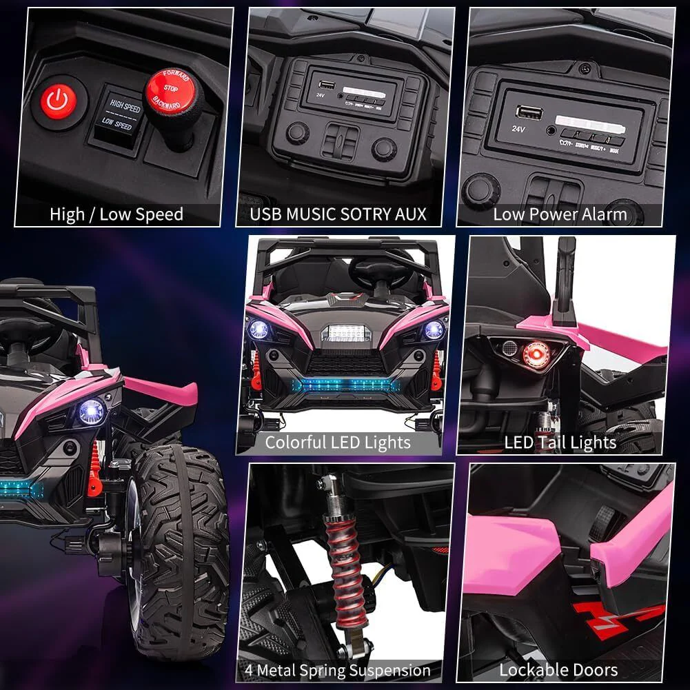 24V 2 Seater Electric UTV with Remote Control Steering 4x4 Off-Road Vehicle Sound System LED Lights - Image 6