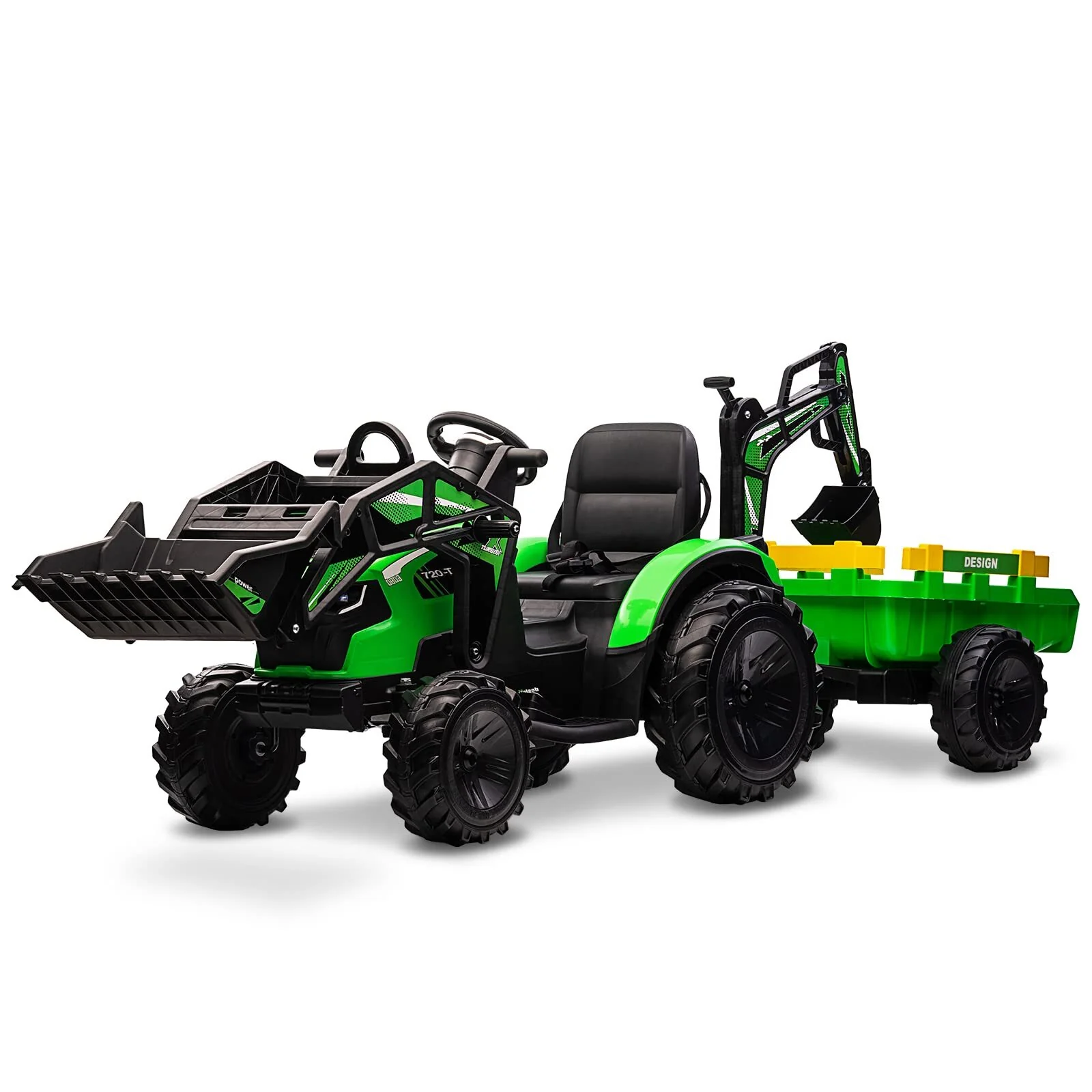 24V 3-in-1 Kids Electric Ride-On Tractor Excavator Bulldozer Vehicle with Trailer - Image 2