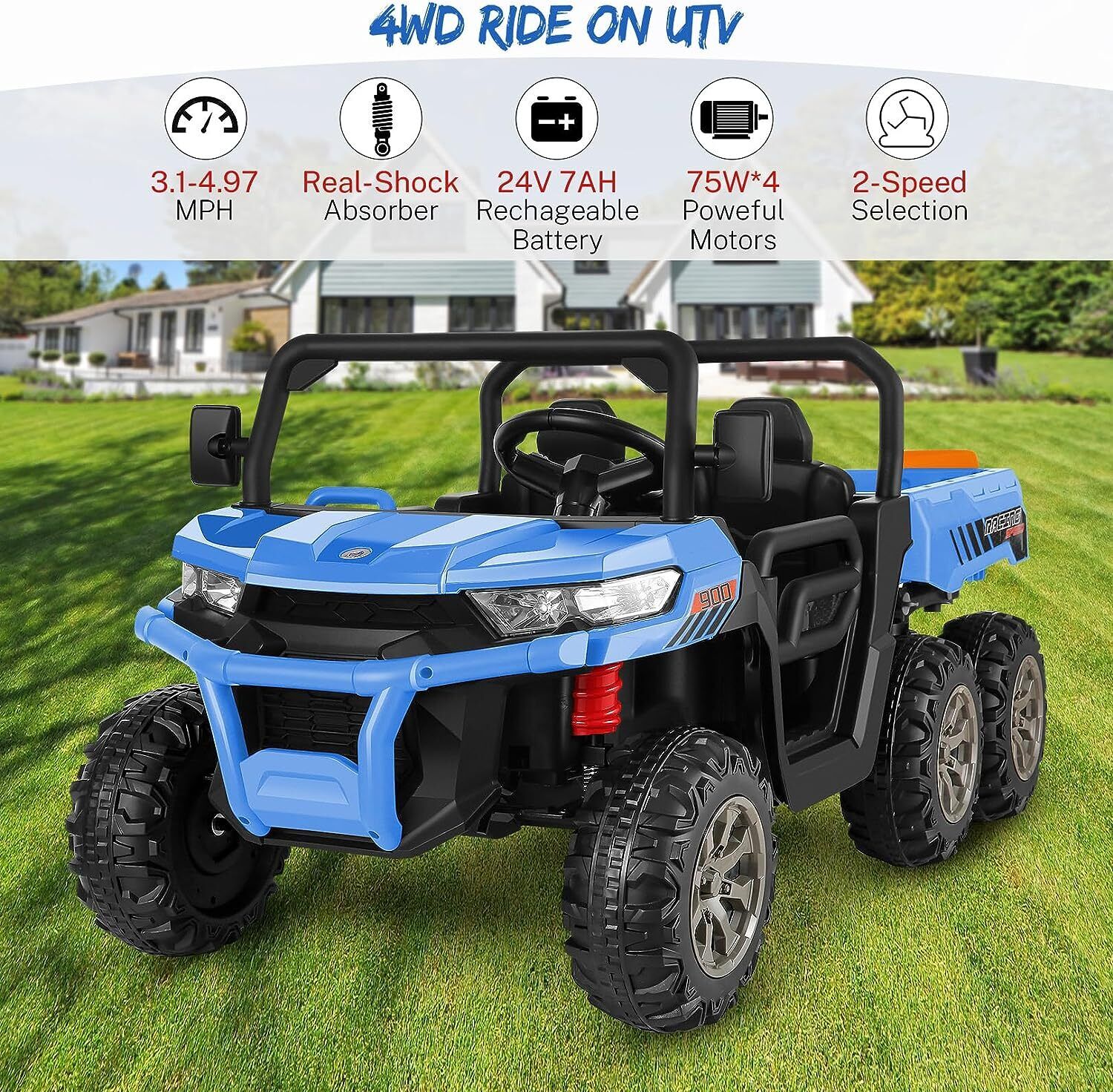 24V 4WD Kids Electric Car with Remote Control and Dump Bed - 2 Seater Ride-On Vehicle - Image 10