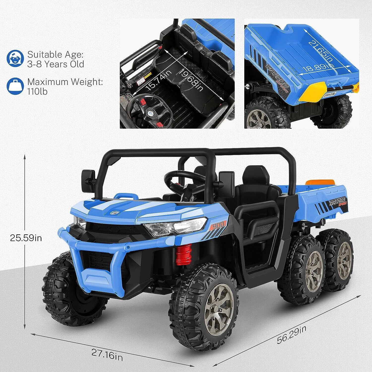 24V 4WD Kids Electric Car with Remote Control and Dump Bed - 2 Seater Ride-On Vehicle - Image 21