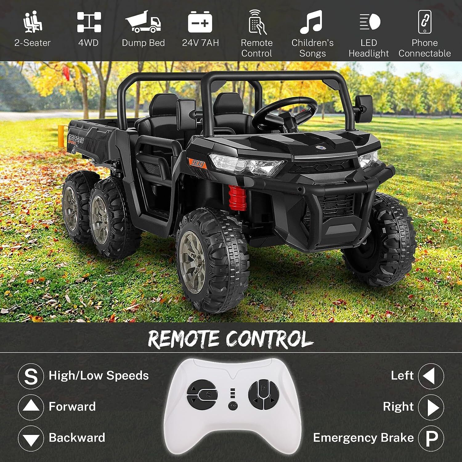 24V 4WD Kids Electric Car with Remote Control and Dump Bed - 2 Seater Ride-On Vehicle - Image 26