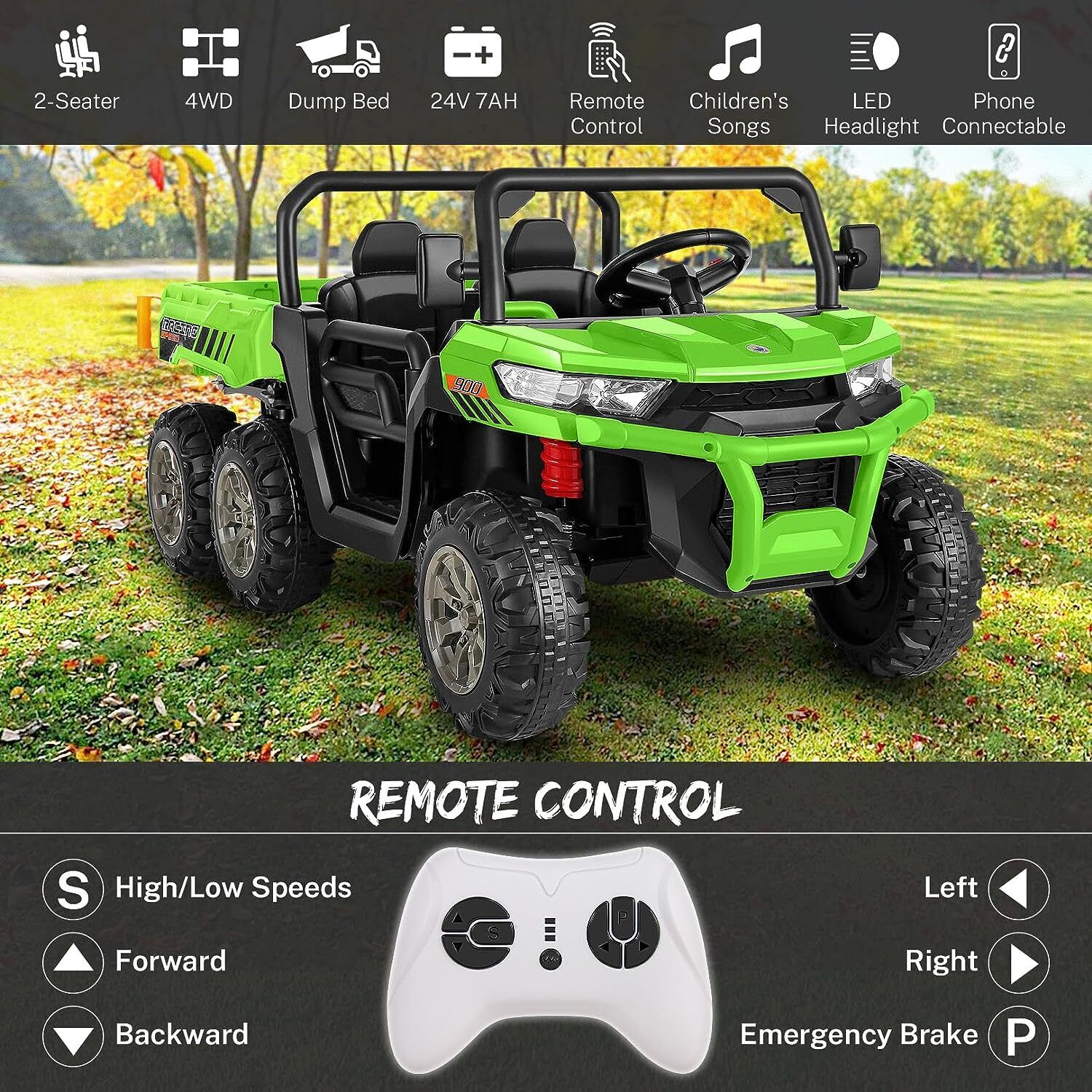 24V 4WD Kids Electric Car with Remote Control and Dump Bed - 2 Seater Ride-On Vehicle - Image 32