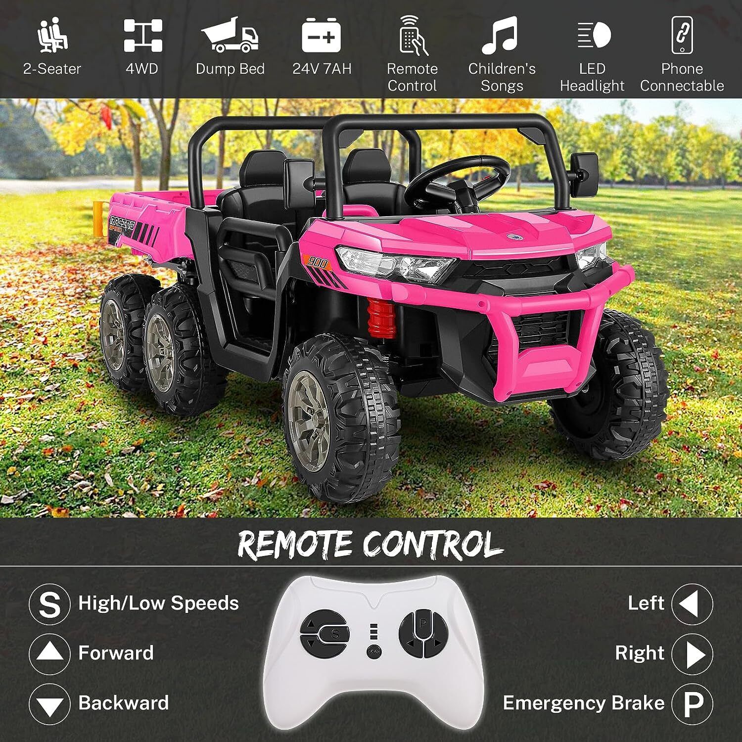 24V 4WD Kids Electric Car with Remote Control and Dump Bed - 2 Seater Ride-On Vehicle - Image 38