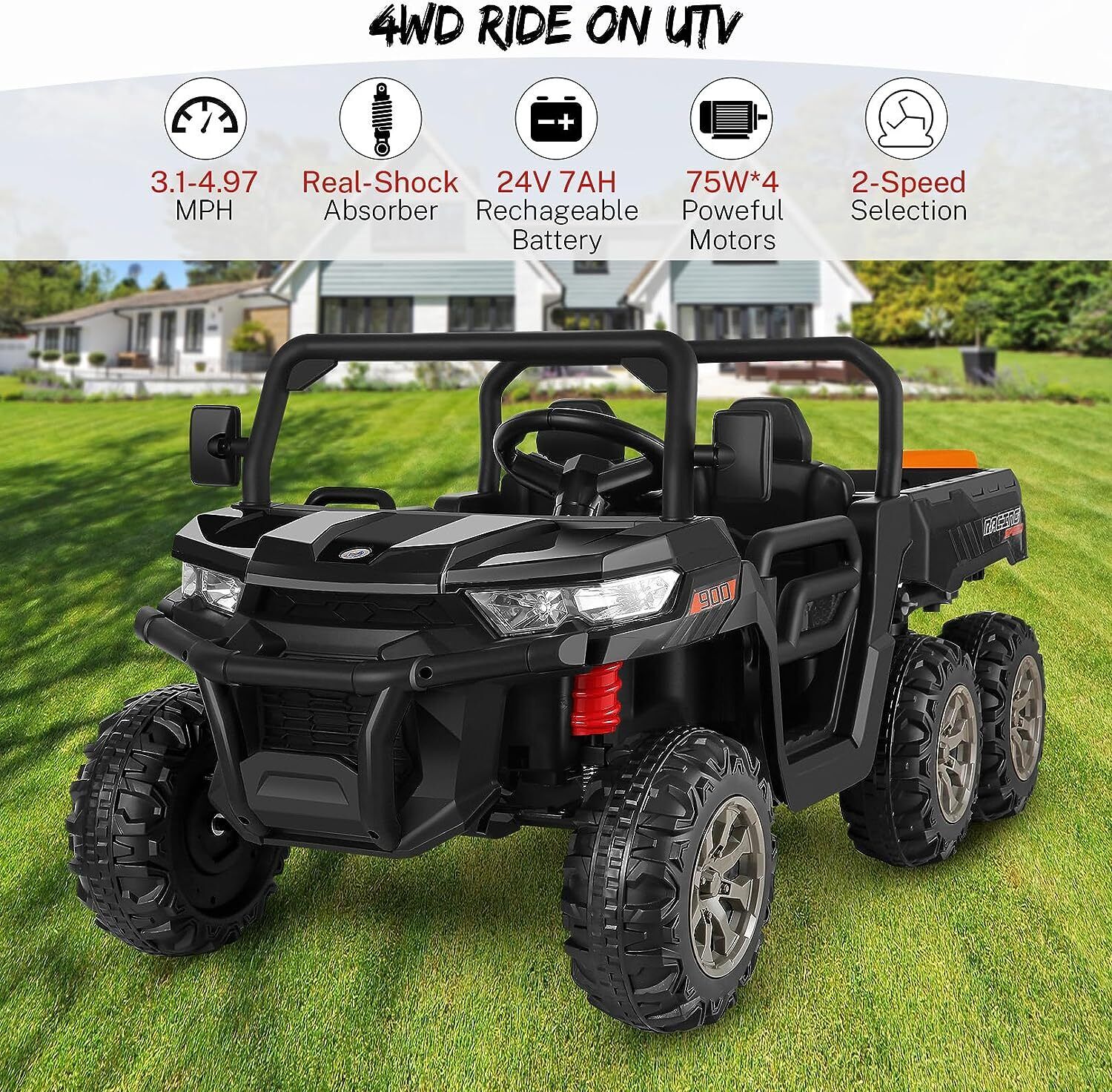 24V 4WD Kids Electric Car with Remote Control and Dump Bed - 2 Seater Ride-On Vehicle - Image 6
