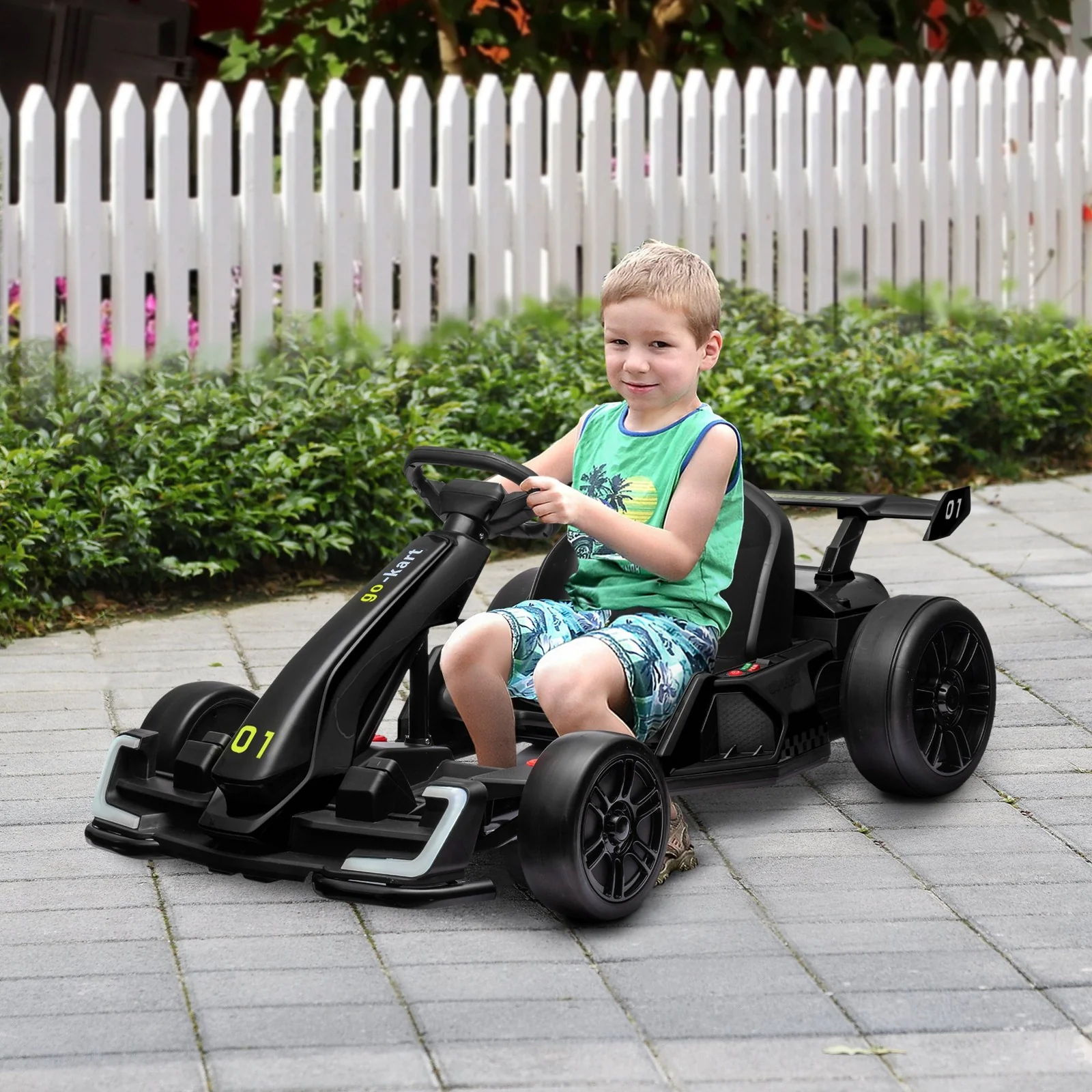 24V Electric Go-Kart with Adjustable Seat and 7.5 MPH Speed, Slow Start, Black