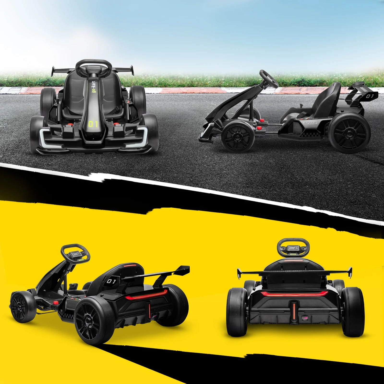24V Electric Go-Kart with Adjustable Seat and 7.5 MPH Speed, Slow Start, Black - Image 11
