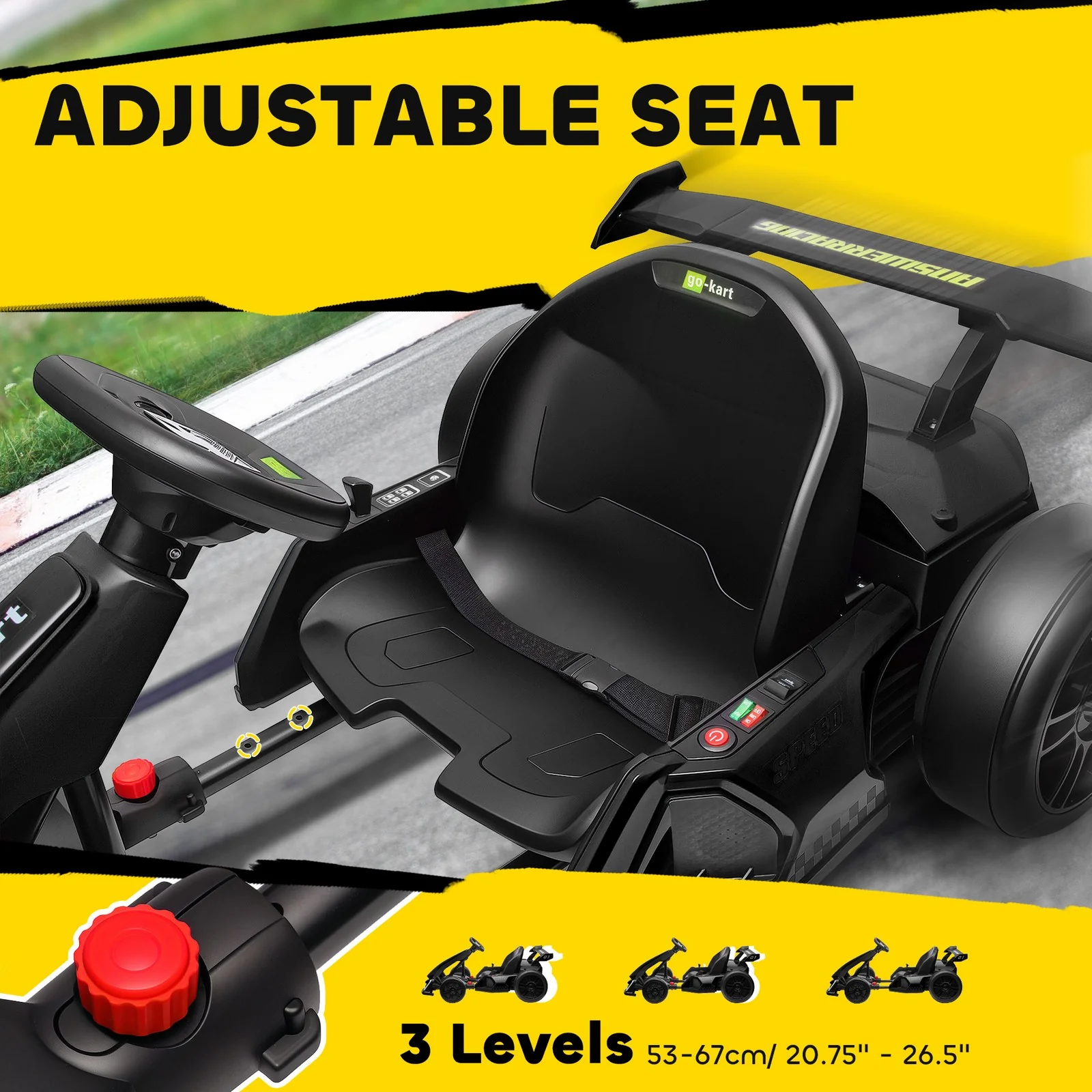 24V Electric Go-Kart with Adjustable Seat and 7.5 MPH Speed, Slow Start, Black - Image 7