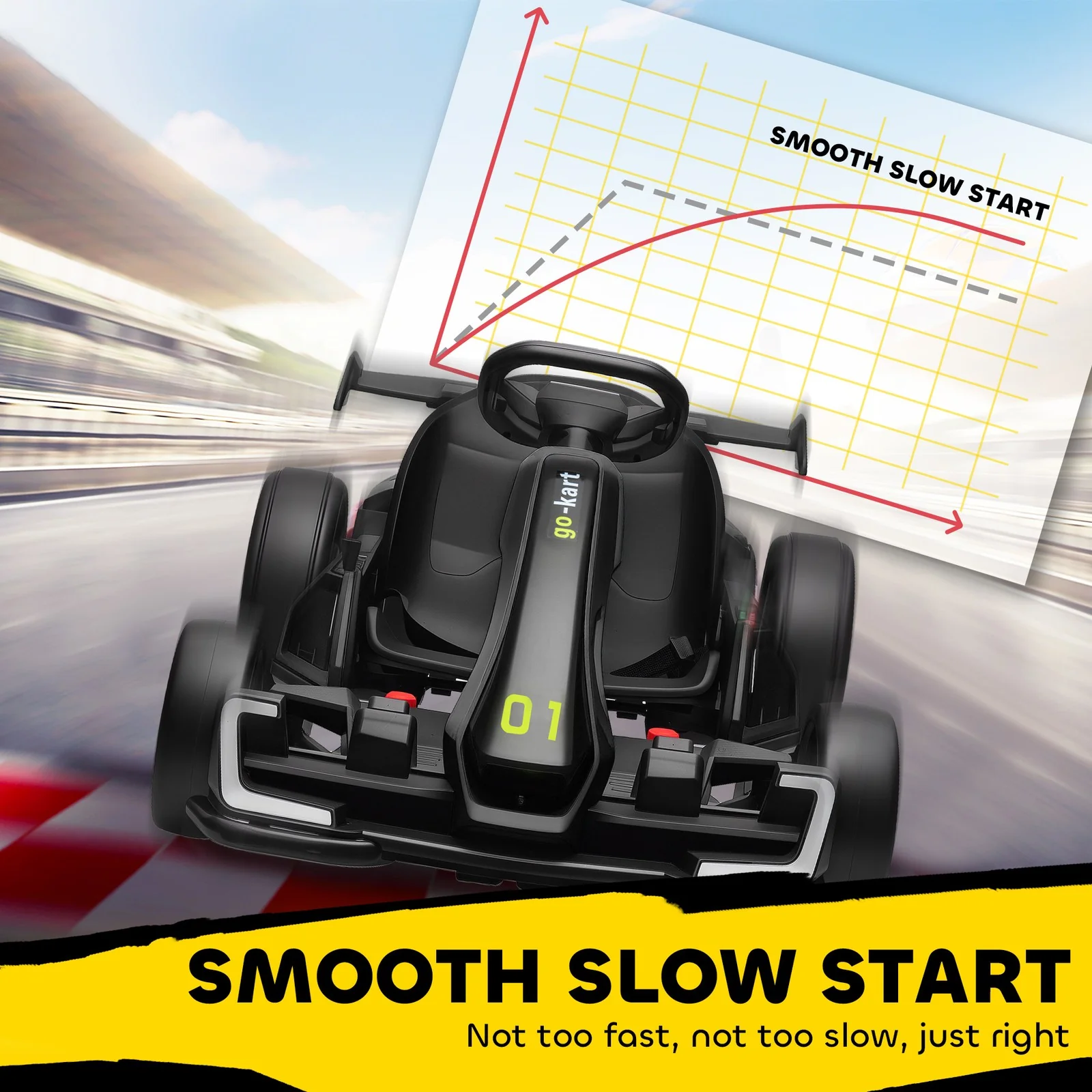 24V Electric Go-Kart with Adjustable Seat and 7.5 MPH Speed, Slow Start, Black - Image 8