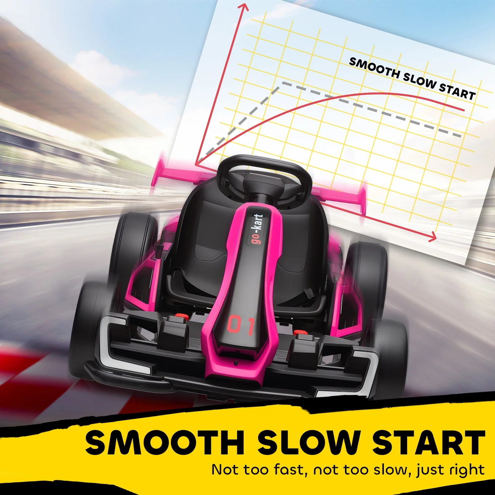24V Electric Go-Kart with Adjustable Seat and 7.5 MPH Speed, Slow Start, Pink - Image 8