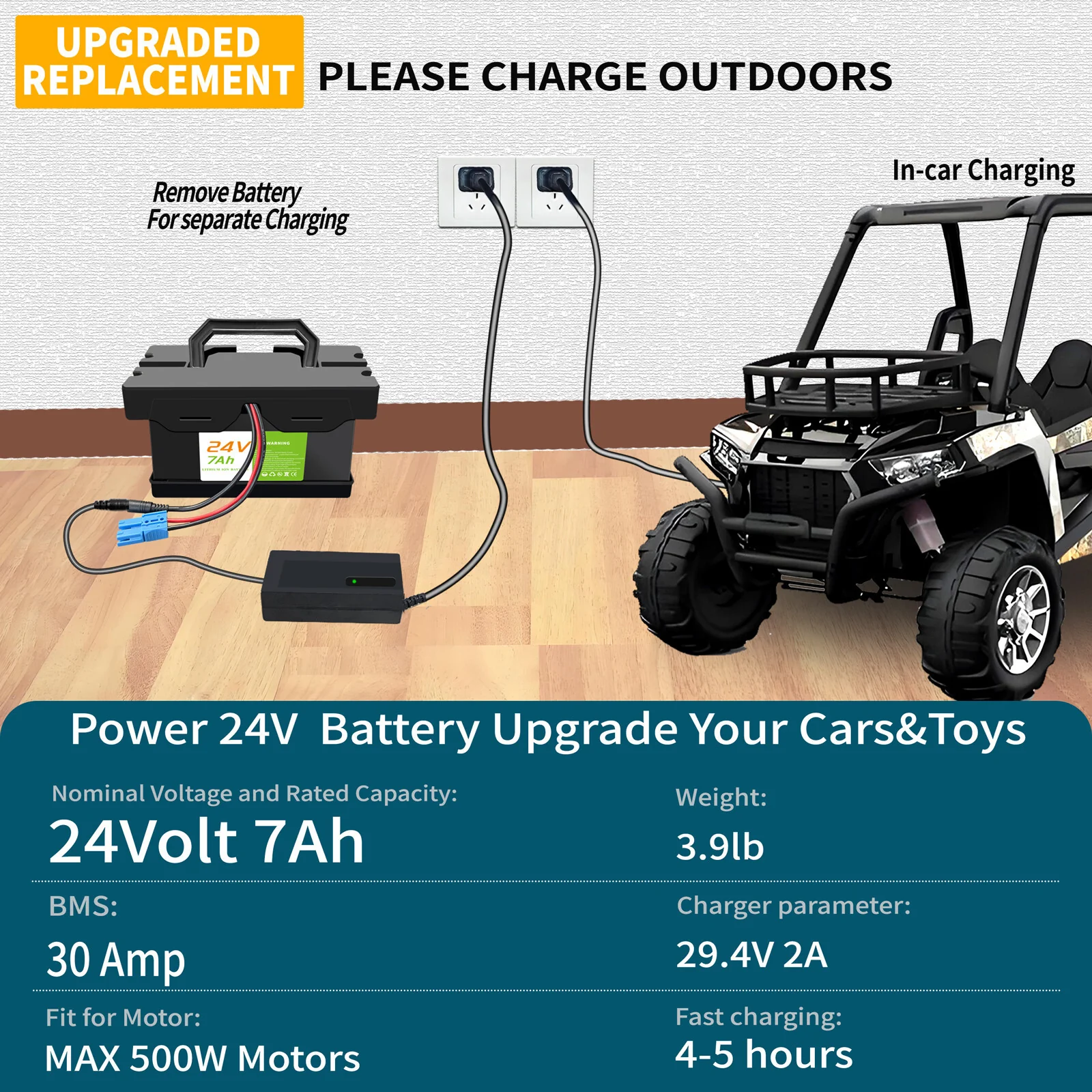 24V 7Ah Rechargeable Battery for Kids Ride-On Toys and Cars - Image 6