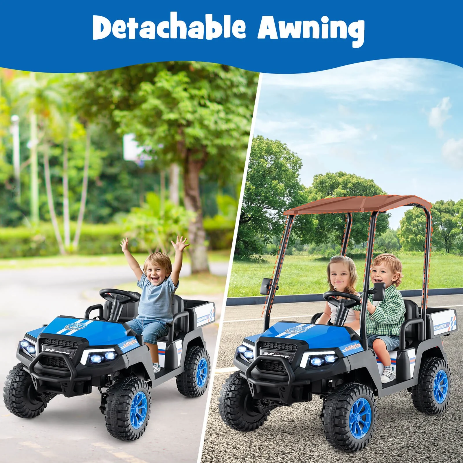 24V 7AH Kids 4WD 2-Seater Ride-On Golf Cart with Storage and Remote Control Navy - Image 3