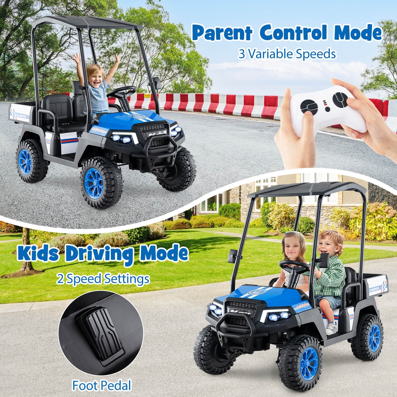 24V 7AH Kids 4WD 2-Seater Ride-On Golf Cart with Storage and Remote Control Navy - Image 4